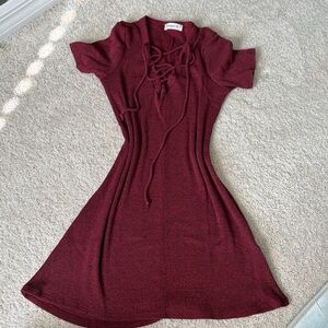 Ginger G Maroon Lace-Up Mini Dress